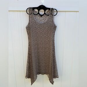 Piccadilly Fashions Crochet Beach Dress- Taupe, Size L